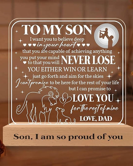 ARTSYWIX Gift for Son from Dad Father, to my Son 3D Illusion Lamp Wooden Base USB Powered Acrylic Night Light, Son Grandson Bonus Son Boy Lamp Present, Gift for Graduation Keepsake Birthday - LeafyLoom