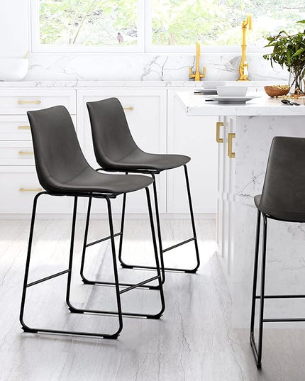 NicBex Retro Bar Stools Crazy-Horse Leather with Metal Legs Barstools, Lounge Kitchen Island Counter Stools, Set of 2, (Grey Color) (A-GE17019-USSU014) - LeafyLoom