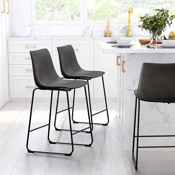 NicBex Retro Bar Stools Crazy-Horse Leather with Metal Legs Barstools, Lounge Kitchen Island Counter Stools, Set of 2, (Grey Color) (A-GE17019-USSU014) - LeafyLoom