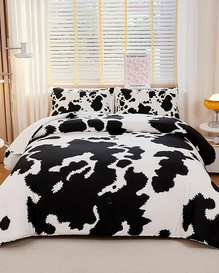 Cow Print Comforter Full,Western Comforter Set Full,Boys Full Comforter Set,Black and White Color Comforter,Cow Bedding Set,Cow Room Decor - LeafyLoom