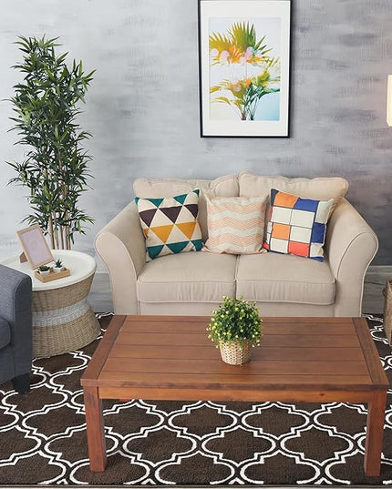 Chicrug Shag Geometric 5x7 Area Rug for Living Room, Large Modern Memory Foam Indoor Carpet, Fluffy Rug for Bedroom Bedside Room Decor for Family Girls Kids Nursery, Brown/White - LeafyLoom