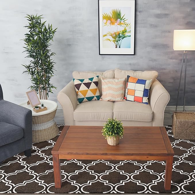 Chicrug Shag Geometric 5x7 Area Rug for Living Room, Large Modern Memory Foam Indoor Carpet, Fluffy Rug for Bedroom Bedside Room Decor for Family Girls Kids Nursery, Brown/White - LeafyLoom