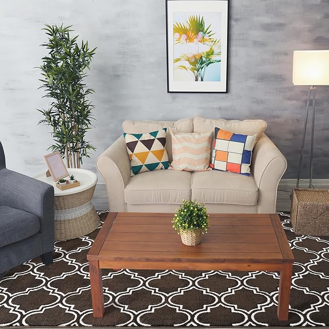 Chicrug Shag Geometric 6x9 Area Rug for Living Room, Large Modern Memory Foam Indoor Carpet, Fluffy Rug for Bedroom Bedside Room Decor for Family Girls Kids Nursery, Brown/White - LeafyLoom
