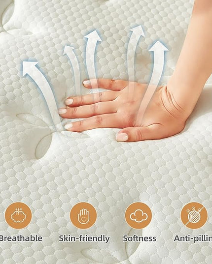 Full Size Mattress, 10 Inch Mattress Full with Pocket Spring and Memory Foam for Pressure Relief, Motion Isolation, Edge Support, Medium Firm Mattress in a Box, CertiPUR-US, White - LeafyLoom