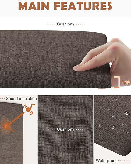 Upholstered Wall Mounted Headboard, 3D Soundproof Wall Panels Peel and Stick Headboard for King Size, Reusable and Removable Tufted Bed Headboard in Brown(12 Panels, 10" x 24") - LeafyLoom