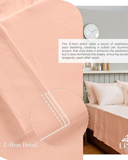 100% Cotton Percale Sheets Twin Size,Tropical Peach, Deep Pocket, 3 Pieces Sheet Set - 1 Flat, 1 Deep Pocket Fitted Sheet and 1 Pillowcase, Crisp Cool and Strong Bed Linen - LeafyLoom