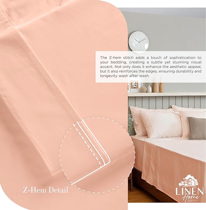 100% Cotton Percale Sheets Twin Size,Tropical Peach, Deep Pocket, 3 Pieces Sheet Set - 1 Flat, 1 Deep Pocket Fitted Sheet and 1 Pillowcase, Crisp Cool and Strong Bed Linen - LeafyLoom