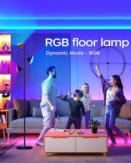 QiMH RGBCW Floor Lamp, 36W Stepless Dimmable LED Tall Standing Lamp with Touch and Remote Control, 4 Color Temperatures, 3 Rotatable Light Tree Floor Lamp for Living Room, Bedroom, Home, Office - LeafyLoom