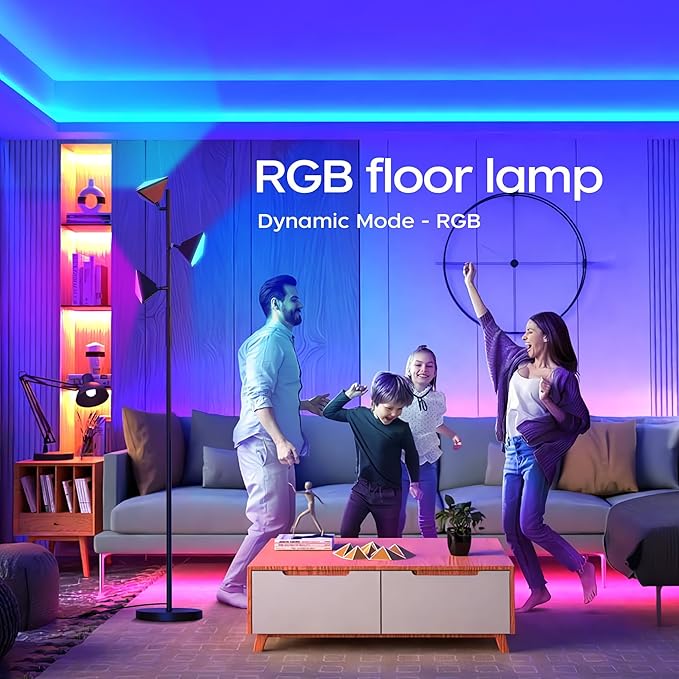 QiMH RGBCW Floor Lamp, 36W Stepless Dimmable LED Tall Standing Lamp with Touch and Remote Control, 4 Color Temperatures, 3 Rotatable Light Tree Floor Lamp for Living Room, Bedroom, Home, Office - LeafyLoom