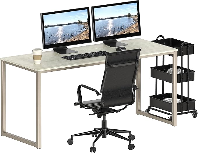 SHW Home Office 55-Inch Computer Desk, 24" Deep, Maple - LeafyLoom