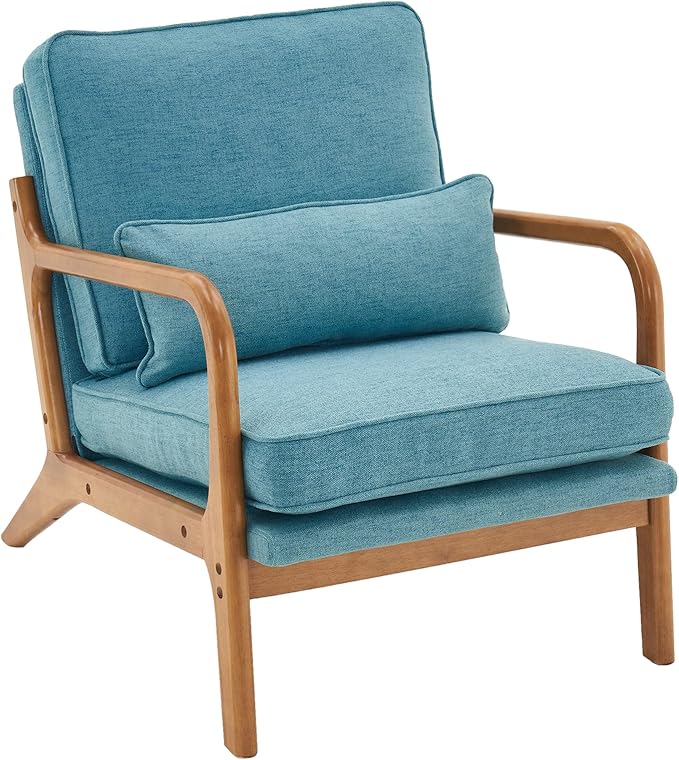 Bonnlo Teal Accent Chairs Set of 2, Upholstered Mid Century Modern Lounge Chairs Reading Chairs Side Sitting Chair Solid Wood Farmhouse Armchairs for Living Room, Bedroom, Guest Room - LeafyLoom