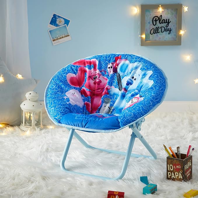 Nickelodeon Blues Clues Toddler 19” Folding Saucer Chair with Cushion, Ages 3+, Polyester - LeafyLoom