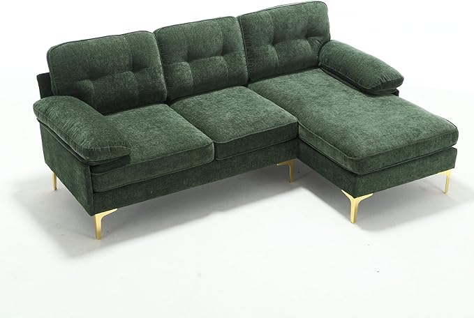 L Shaped Convertible Sleeper Sectional Sofa with Reversible Chaise, 3 Seater Corner Couch Bed with Detachable Pillow Armrest and Golden Metal Legs for Living Room Apartment Small Space - LeafyLoom