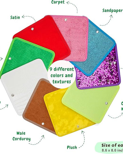 Sensory Mat Set - 9 Square 8.6-Inch Sensory Tiles for Sensory Wall, Floor & More - Mixed Colors & Textures Provide Fun Play-Based Learning for Kids Ages 3-8 - Includes Sensory Maze & Storage Bag - LeafyLoom