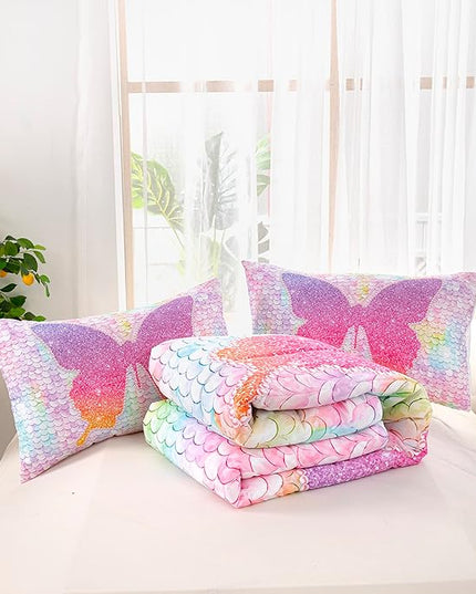 CVHOUSE Butterfly Bedding Set,Butterfly Comforter Twin,Butterfly Comforter Set for Girls Kids Teens,Butterflies Quilt Set with 1 Comforter and 2 Pillow Cases- 3 Piece - LeafyLoom