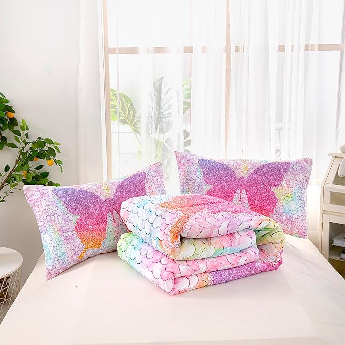 CVHOUSE Butterfly Bedding Set,Butterfly Comforter Twin,Butterfly Comforter Set for Girls Kids Teens,Butterflies Quilt Set with 1 Comforter and 2 Pillow Cases- 3 Piece - LeafyLoom