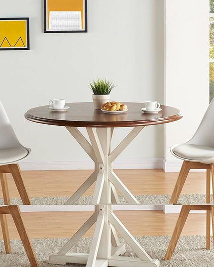 SEI Furniture Barrisdale Modern Farmhouse Dining Table, Antique White, Whiskey Maple - LeafyLoom