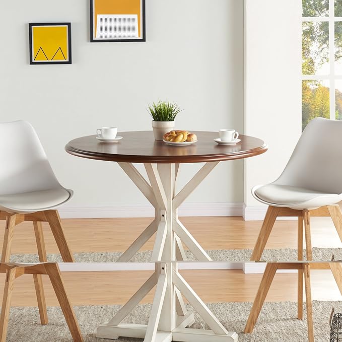 SEI Furniture Barrisdale Modern Farmhouse Dining Table, Antique White, Whiskey Maple - LeafyLoom