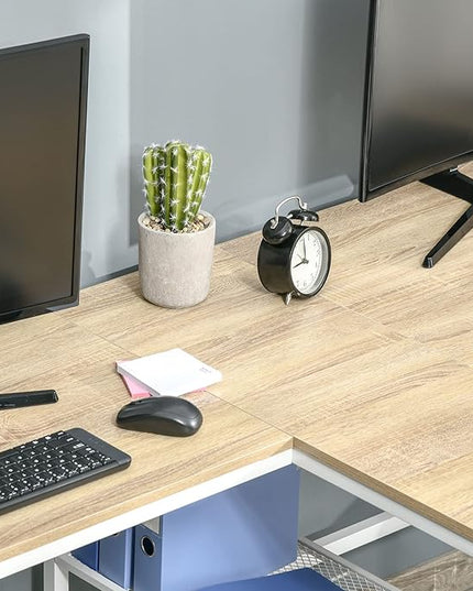 HOMCOM 83" Two Person Computer Desk with 2 Storage Shelves, Double Desk Workstation with Book Shelf, Long Desk Table for Home Office, Natural - LeafyLoom