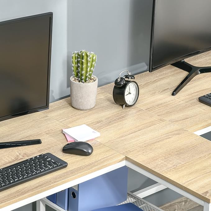 HOMCOM 83" Two Person Computer Desk with 2 Storage Shelves, Double Desk Workstation with Book Shelf, Long Desk Table for Home Office, Natural - LeafyLoom