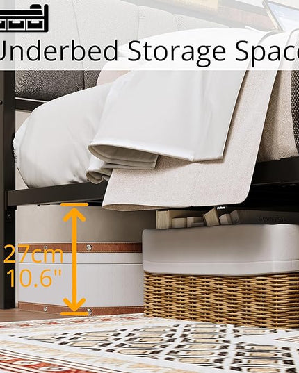 LIKIMIO Full Bed Frame, Storage Headboard with Charging Station, Solid and Stable, Noise Free, No Box Spring Needed, Easy Assembly - LeafyLoom
