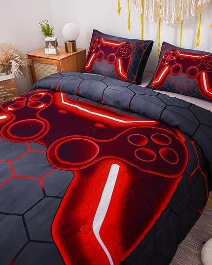 NTBED Game Console Comforter Set for Boys Girls Kids Geometric Lightweight Microfiber Bedding Sets (red, Twin) - LeafyLoom