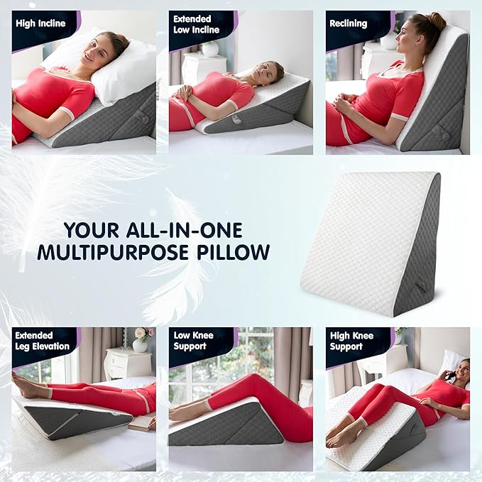 Adjustable Bed Wedge Pillow for Sleep Apnea, Gerd, Acid Reflux, Post Surgery, Heartburn - Foam Wedge Pillow for Back Pain Relief, Sleep Apnea Pillow Wedge or Bed Wedge Pillow for Sleeping for Seniors - LeafyLoom