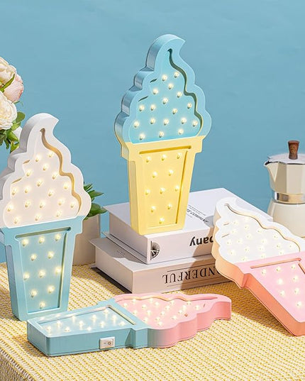 4 Pcs Ice Cream Party Decorations Ice Cream Night Light Ice Cream LED Atmosphere Light Wooden Ice Cream Wall Light Ice Cream Lamp Romantic Ice Cream Party Decor Battery Operated - LeafyLoom