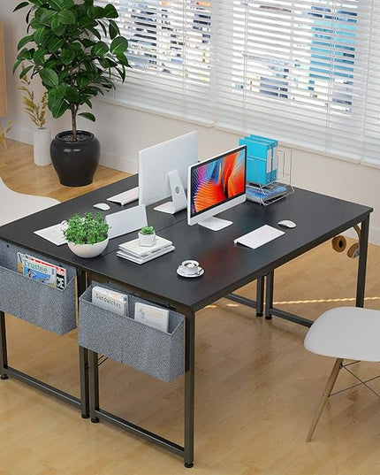 Foxemart Computer Desk 47" Office Desks Writing Study Desk Modern Simple PC Laptop Notebook Table with Storage Bag and Iron Hook for Home Office Workstation, Black - LeafyLoom
