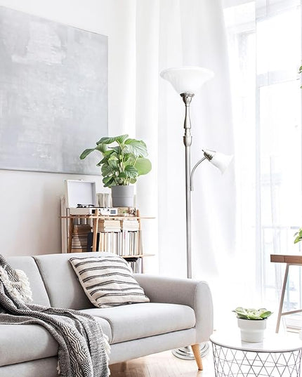 Elegant Designs LF2003-BSN 2 Light Mother Daughter White Marble Glass Floor Lamp, Brushed Nickel - LeafyLoom