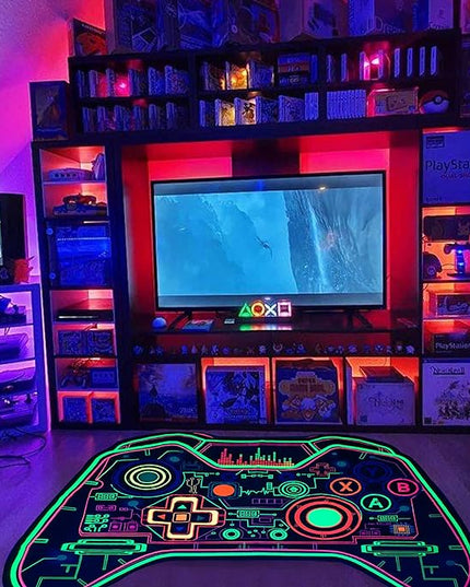 Gaming Rug Teen Boys Carpet Glow in The Blacklight Gamer Rug for Boys Room Playroom Non-Slip Area Rug Kids Boys Girls Game Room Casual Mat (60"x39") - LeafyLoom