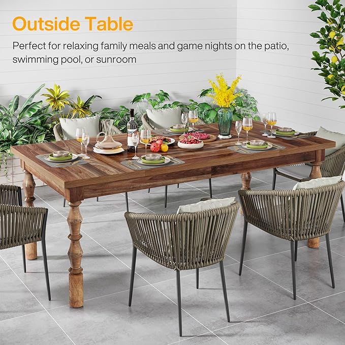Tribesigns 62” Wood Dining Table for 4-6 People, Farmhouse Large Rectangle Kitchen Table, Dinner Table Kitchen & Dining Room Furniture with Carved Turned Legs - LeafyLoom
