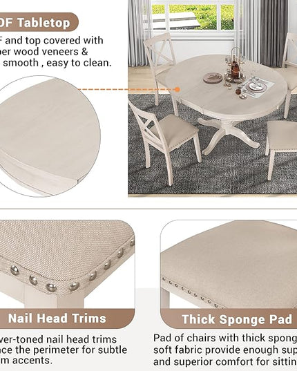 NicBex Round Dining Table Set for 4 Kitchen & Dining Room Tables Modern Dining Table Set for 4, Round Table and 4 Kitchen Room Chairs for Dining Room, Dinette, Breakfast Nook, Antique White - LeafyLoom