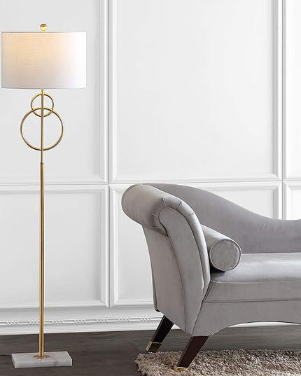 JONATHAN Y JYL1097A Haines 60" Modern Circle Marble/Metal LED Floor Lamp Classic,Glam,Transitional for Bedrooms, Living Room, Office, Reading, Gold - LeafyLoom