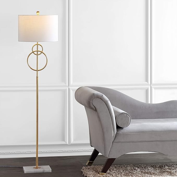 JONATHAN Y JYL1097A Haines 60" Modern Circle Marble/Metal LED Floor Lamp Classic,Glam,Transitional for Bedrooms, Living Room, Office, Reading, Gold - LeafyLoom