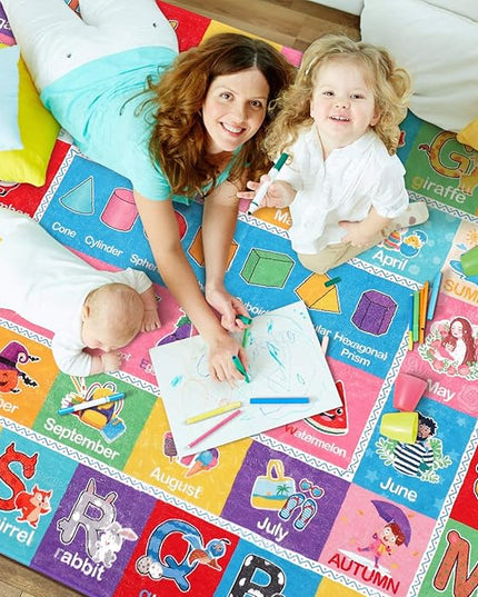 IMIKEYA Play Rugs Playroom Mat with Colorful Pattern, Playtime Collection ABC Alphabet, Seasons, Months, Fruit and Shapes Playmat Educational Rug for Kids Playroom Bedroom, 55 x 43.3 Inch - LeafyLoom