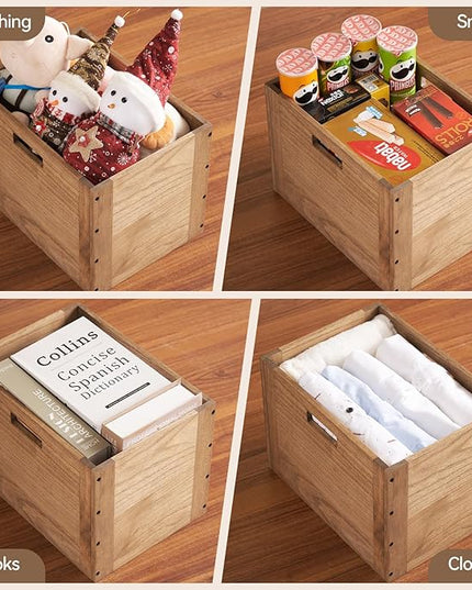 KIRIGEN Stackable Wood Storage Cube/Basket/Bins Organizer for Home Books Clothes Toy Modular Open Cubby Storage System - Office Cubical Bookcase Closet Shelves C26-DBR - LeafyLoom