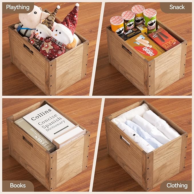 KIRIGEN Stackable Wood Storage Cube/Basket/Bins Organizer for Home Books Clothes Toy Modular Open Cubby Storage System - Office Cubical Bookcase Closet Shelves C26-DBR - LeafyLoom