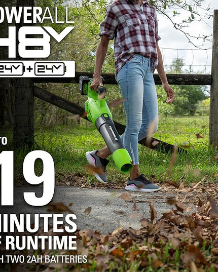Greenworks 48V (2 x 24V) Cordless Axial Leaf Blower (125 MPH / 515 CFM / 125+ Compatible Tools), (2) 2.0Ah Batteries and Dual Port Charger Included - LeafyLoom
