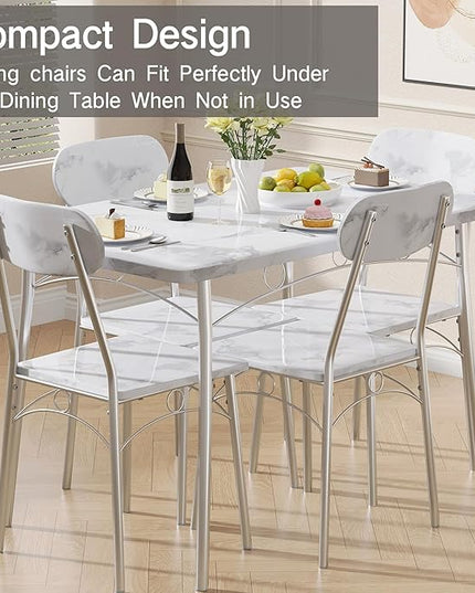 VECELO Dining Table Set for 4 5 Piece Dinette with Chairs for Kitchen, Breakfast Nook and Small Space, 43.3", White - LeafyLoom