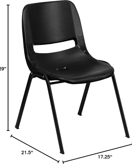 Flash Furniture HERCULES Series 661 lb. Capacity Black Ergonomic Shell Stack Chair with Black Frame and 16'' Seat Height - LeafyLoom