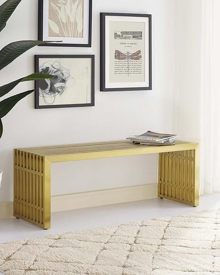 Modway Gridiron Contemporary Modern Gold Stainless Steel Medium Bench, 46.5" - LeafyLoom
