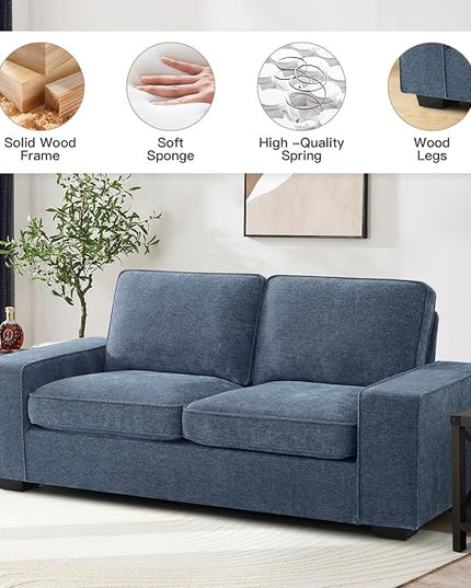 EASELAND 71" Loveseat, Small Chenille Loveseat for Small Spaces, 2-Seater Modern Deep Seat Couch with Removable Back and Cushions, Lounge Sofa for Bedroom with Wood Legs and Fluffy Armrest (Blue) - LeafyLoom