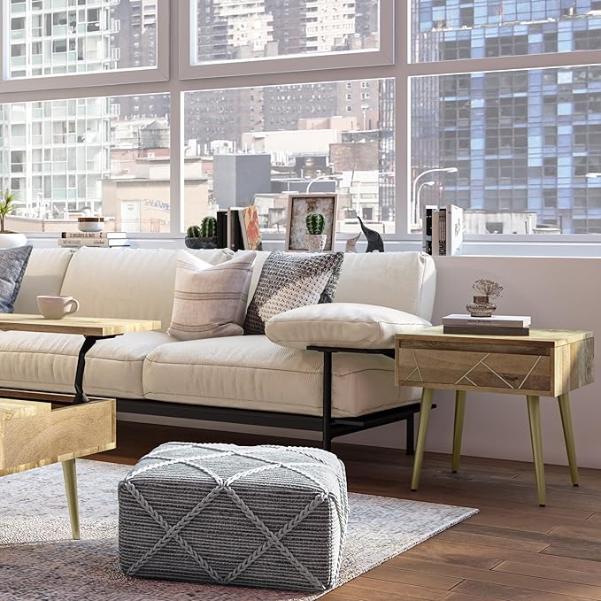 SIMPLIHOME Jager Contemporay Mid Century 22 Inch Wide Metal Side Table in Natural, for The Living Room and Bedroom - LeafyLoom