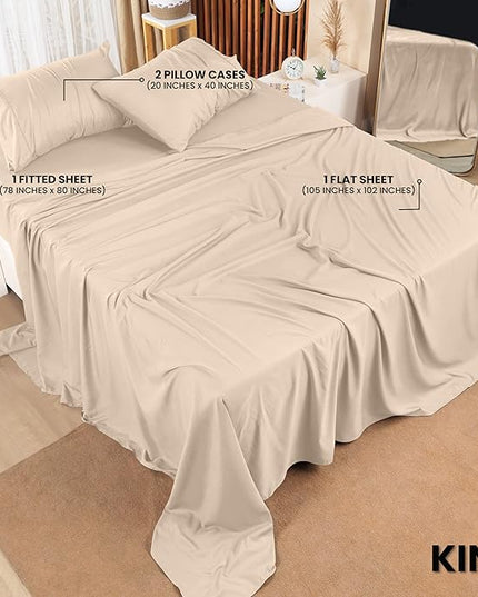Utopia Bedding King Bed Sheets Set - 4 Piece Bedding - Brushed Microfiber - Shrinkage and Fade Resistant - Easy Care (King, Beige) - LeafyLoom