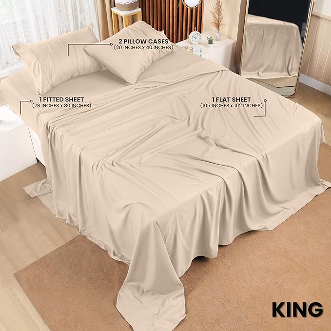 Utopia Bedding King Bed Sheets Set - 4 Piece Bedding - Brushed Microfiber - Shrinkage and Fade Resistant - Easy Care (King, Beige) - LeafyLoom