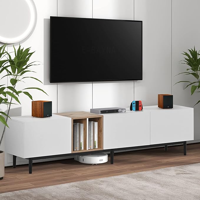 NicBex TV Stand for 80 Inch TV Modern TV Media Console Table with Large Storage Cabinet,Entertainment Center with Storage for Living Room,Bedroom,76.8 Inch,White - LeafyLoom