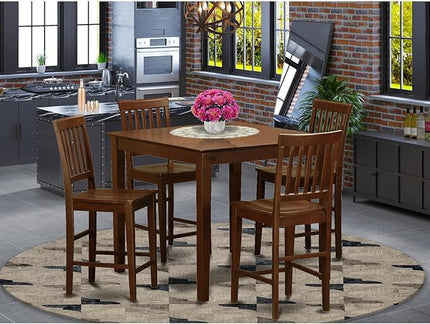 East West Furniture VERN5-MAH-W 5 Piece Counter Height Dining Table Set Includes a Square Kitchen Table and 4 Dining Chairs, 36x36 Inch, Mahogany - LeafyLoom