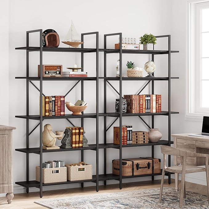 GAOMON 5 Tier Bookshelf, 67.9” Book Shelves for Living Room, Large Bookcase with 5 Open BookShelves, Display Shelves for Home Office, Study Room, Living Room, Bed Room-Black - LeafyLoom