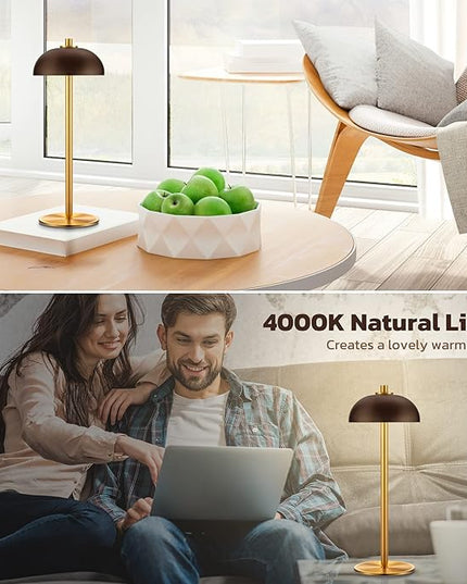 Rechargeable Cordless Table Lamp - 5000mAh Battery Powered Lamp, 3 Color Modes Stepless Dimming LED Table Light with Memory Function for Indoor, Outdoor, Dinner, Patio, Cafe.(Brown) - LeafyLoom